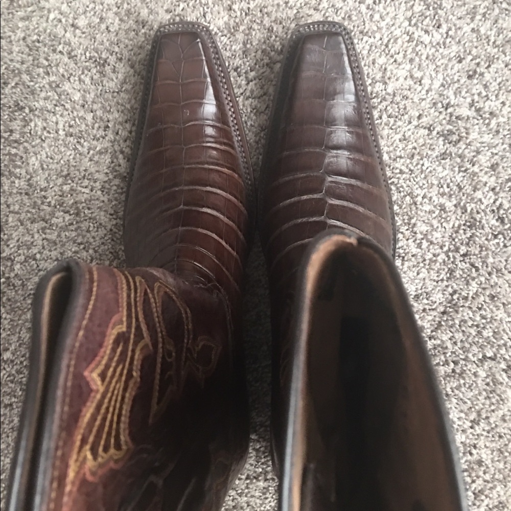 Winter White Caiman Tail Square Toe Boots main image 0